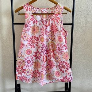 J. Jill Love Linen Floral Scoop Neck Tank Top Blouse SMALL